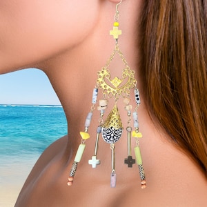 Handmade Unique Tribal Earrings, Big Bold Statement Earrings, Long Beaded Multi Strand Earrings, Tribal Princess Jewelry, Warrior Earrings
