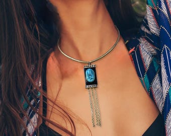 Egyptian Scarab Necklace, Unique Beetle Pendant, Egyptian Princess Necklace, Pharaoh Pendant, Ancient, Egyptian Jewelry, Goddess Choker