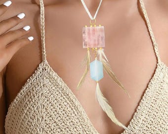 Handmade Feather Necklace, Native American Princess Necklace, Summer Solstice Necklace, Free Spirit Jewelry, Feather Choker, Gifts for Her