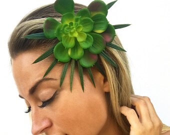 Handmade Succulent Hair Clip, Flower Hair Band, Tropical Accessory, Palm Leaf Decor, Pretty Hair Pin, Succulent Wedding Gift, Decor, Art