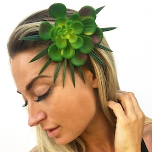 Handmade Succulent Hair Clip, Flower Hair Band, Tropical Accessory, Palm Leaf Decor, Pretty Hair Pin, Succulent Wedding Gift, Decor, Art
