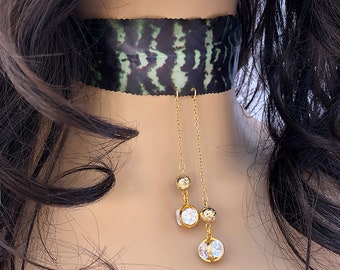 Handmade Nature Choker, Rhinestone pendants, Leaf Choker, Tropical Choker, Sexy Choker, Fern Jewelry, Crystal Pendants, Palm Leaf Choker