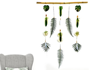 HandmadeTropical Wall Hanging, Tropical Decor, Hanging Palm Leafs, Tropical Wall Art, Bamboo Wall Decor, Beach Wall Art, African Wall Art