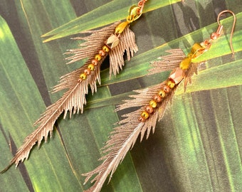 Handmade Tropical Palm LEAF Earrings, Boho, Tribal, Festival, Fern, Goddess, Beach, Summer, Unique, SEXY, Feather (Flawless Fun Earrings)