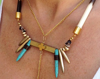 Handmade Tribal Necklace, Bohol, Porcupine Quill, Festival, Statement, Sexy, Spike, Cross, Unique, Ethnic (My Own Thoughts Necklace)