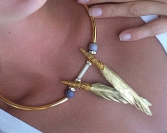 Handmade Feather Necklace, Boho, Tribal, Festival, Bone, Statement, Sexy, Chakra, Healing Native, ONE OF A KIND (Beneath My Wings Necklace)