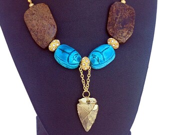 Handmade Festival Necklace, Boho, Tribal, Statement, Scarab, Beetle, Egyptian, Sexy, Healing, Native,ONE OF A KIND (Blended Eras Necklace)