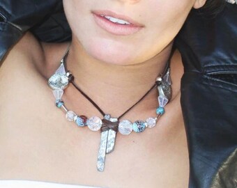One of a Kind Necklace, Space age Tribal Necklace, Meteor Earth Necklace, Futuristic Statement Jewelry, Cosmic Jewelry, Meteorite Pendant