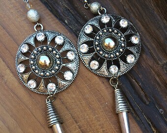 WARRIOR Handmade Tribal Earrings, Spike, Dangle, Statement, Medieval, Pendant, Metal, Sexy, Shield, Unique (Silverado Shield Earrings)