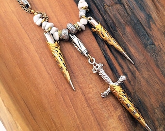 Handmade SWORD Necklace, Tribal, Medieval, Boho, Festival, Spike, Sexy, Celebrity, Native, Unique, Horn, Warrior, Viking, Dangerous Choker