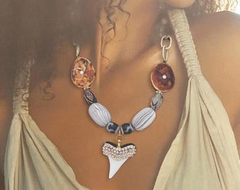 Handmade Viking Necklace, Rhinestone Tooth Necklace, Sexy Warrior Jewelry, Wood Beaded Necklace, Unique African Jewelry, Tribal Necklace