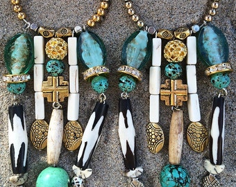 Handmade Multi Strand Statement Earrings, Medicine Man Shaman Hoop Earrings, Turquoise Fashion Earrings, Navajo Dangle Earrings, Tribal SEXY