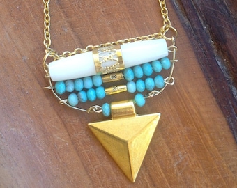 Handmade Boho Necklace, Tribal, Festival, Triangle, Arrow, Bone, Jasper, Sexy, Celebrity, Unique, Ethnic, Native (Pointing the Way Necklace)