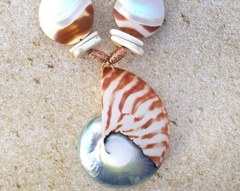 Handmade Shell Necklace, PRETTY, Beach, Summer, Pearl, Ocean, Mermaid, Boho, Goddess, Sexy, Gypsy, Festival, Unique (Blue Mist Necklace)