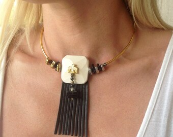 Handmade Choker Necklace, Tribal, Boho, Festival, Statement, Egyptian, Bird, Sexy, Celebrity, Leather, Onyx (Pharaohs Delight Necklace)