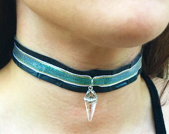 Handmade Goth Choker, Crystal Choker, Dragon Necklace, Cosplay Choker, Leather Choker, Swarovski Pendant, Ribbon Choker, Warrior Necklace