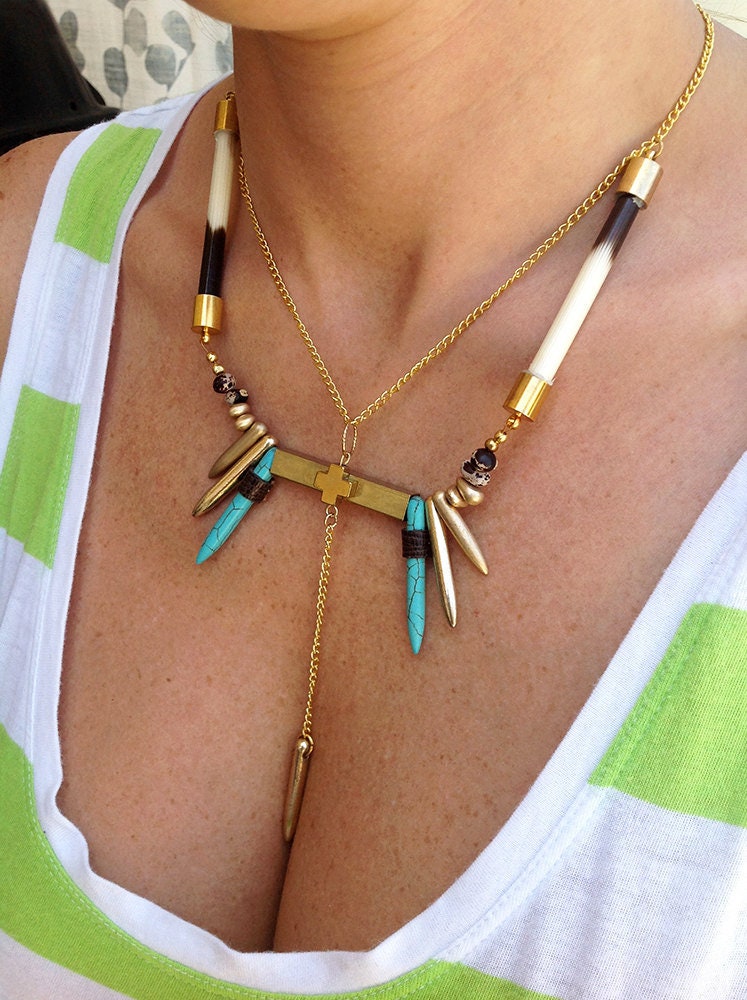 African tribal necklace porcupine quill jewelry by naheri - Mid-long ne -  Afrikrea