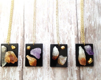 Handmade Crystal Necklace, Amethyst, Celebrity, ONYX, Choker, Boho, Festival, Runway, HEALING, Sexy, Simple, Gold(Rock Eye Candy Necklace)