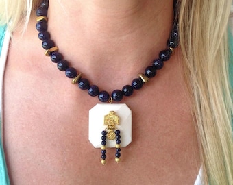 Unique Egyptian Necklace, Blue Sparkle Bead Necklace, One of a Kind Egyptian Jewelry, Egyptian Treasure Necklace, Spiritual Gods Jewelry