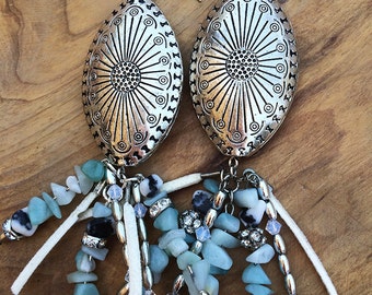 NEW Handmade Western Earrings, Boho, Rhinestone, Dangle, Festival, Western, Native, Turquoise, Unique, Tribal (Crystal Daisy Earrings)