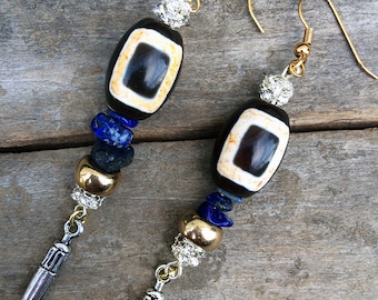NEW Handmade Tribal Earrings, Boho earrings, Medieval, Dangle, Horn, Festival, Sexy, Celebrity, Native, Unique, (Tribal Magic Earrings 2)