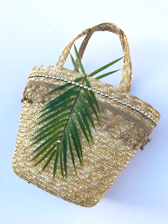 Handcrafted Palm Handbag Purse with Unique Flower Designs