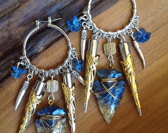 Handmade Tribal Earrings Unique, Arrowhead, Horn, Boho, Spike, Dangle, Festival, Western, Native, ONE OF A KIND (Beautiful Hunt Earrings)