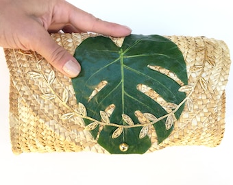 Handmade Palm Leaf Clutch, Beach Bag, Summer Tote, Boho Bag, Tropical Wedding, Exotic, Sexy Purse, Woven Straw Tote, Nature Decor, Plants