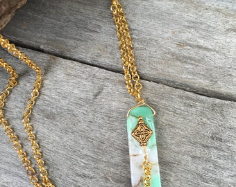 Amazonite Necklace, Handmade boho necklace, Healing energy, Crystal Necklace, Charka Stone, Zen Pendant, Green Stone necklace, Healing power