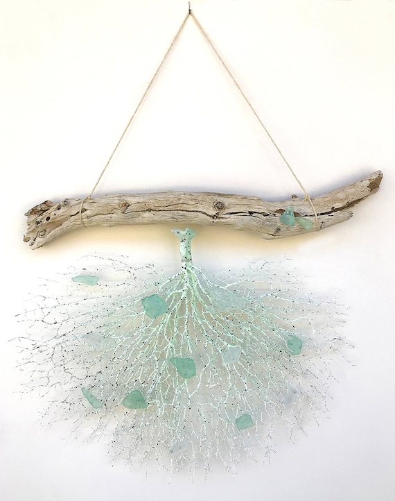 Handmade Sea Glass Wall Hanging, Sea Glass Wall Decor, Sea Fan