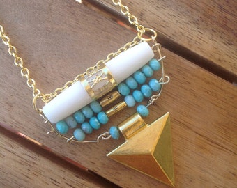 Handmade Boho Necklace, Tribal, Festival, Triangle, Arrow, Bone, Jasper, Sexy, Celebrity, Unique, Ethnic, Native (Pointing the Way Necklace)