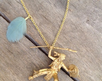 Boho Necklace, Cowboys & Indians, Vintage Toy Figurine Jewelry, Feather, Cowgirl Necklace, Toy jewelry, Western Jewelry, Native American