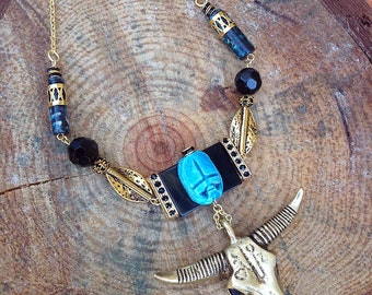 UNIQUE Handmade Statement Necklace, Choker, Tribal, Boho, Festival, Tibetan, Egyptian, Skull, Sexy, Onyx (A New Perspective Necklace)