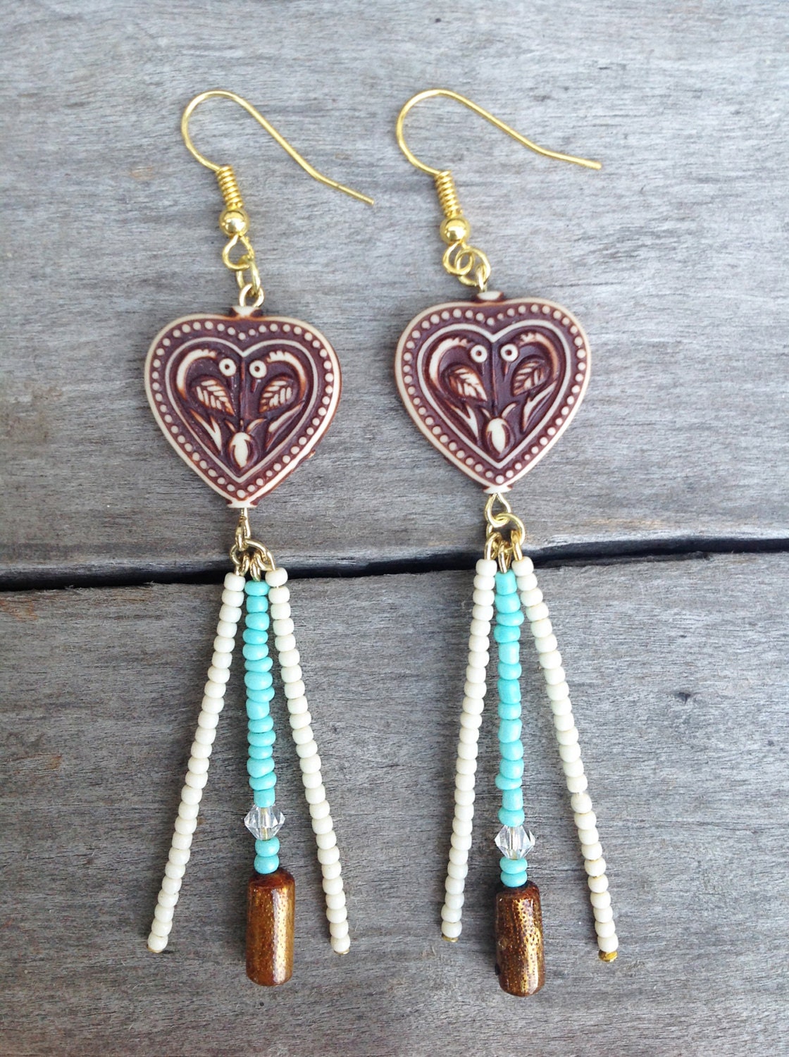 Heart Hippie Handmade Boho Earrings Festival Gypsy Goddess Beaded