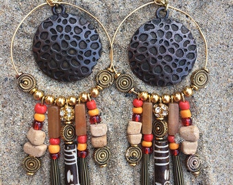 NATIVE Handmade Tribal Earrings, Boho Earrings, Dangle, Festival, Western, Native, Celebrity, Unique, Hoop, Sexy (Indian Giver  Earrings)