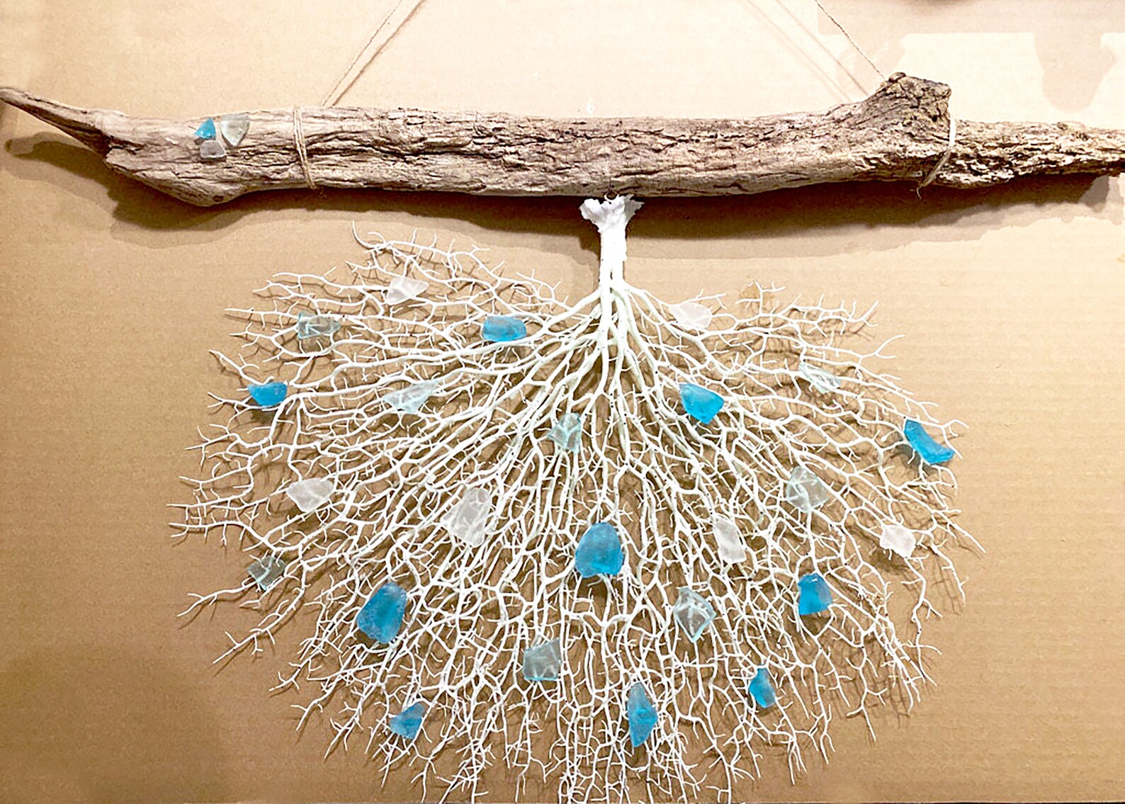 Handmade Sea Glass Wall Hanging, Sea Glass Wall Decor, Sea Fan Wall Art