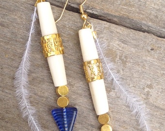 NEW Handmade Goddess Earrings, Festival, Tribal, Boho, Triangle, Bone, Feather, Sexy, Western, Native, Unique (Native Whisper Earrings)