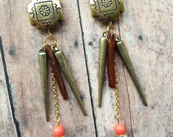 Handmade Tribal Earrings, Boho, Spike, Shell, Dangle, Festival, Coral, Native, African, Beach, Tropical, Unique (Amazon Empress Earrings