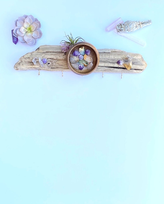 Zen Wall Decor, Handmade Driftwood Wall Art, Air Plant Decor, Smudge Kit, Sea Glass Decor, Boho wall Decor, Succulents, Jewelry Display