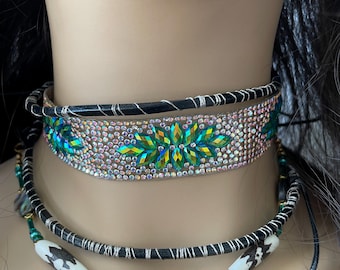 Rave Choker, Crystal Rhinestone Necklace, Iridescent Choker, Sparkle, Festival, Metallic Choker Necklace, Glitter Choker, Rainbow Rave, Goth