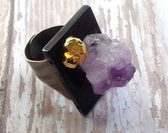 Handmade Charka Ring, Crystal Stone Ring, Healing, Onyx Ring, Amethyst ring, Energy, Power, Meditation, Festival, Unique Ring, Yoga Gift