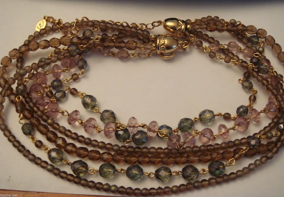 Vintage Liz Claiborne Multi-color Six Strand Bead… - image 1
