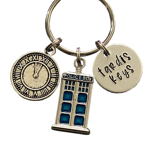 Tardis Keys, Dr. Who Inspired Handstamped Key Chain