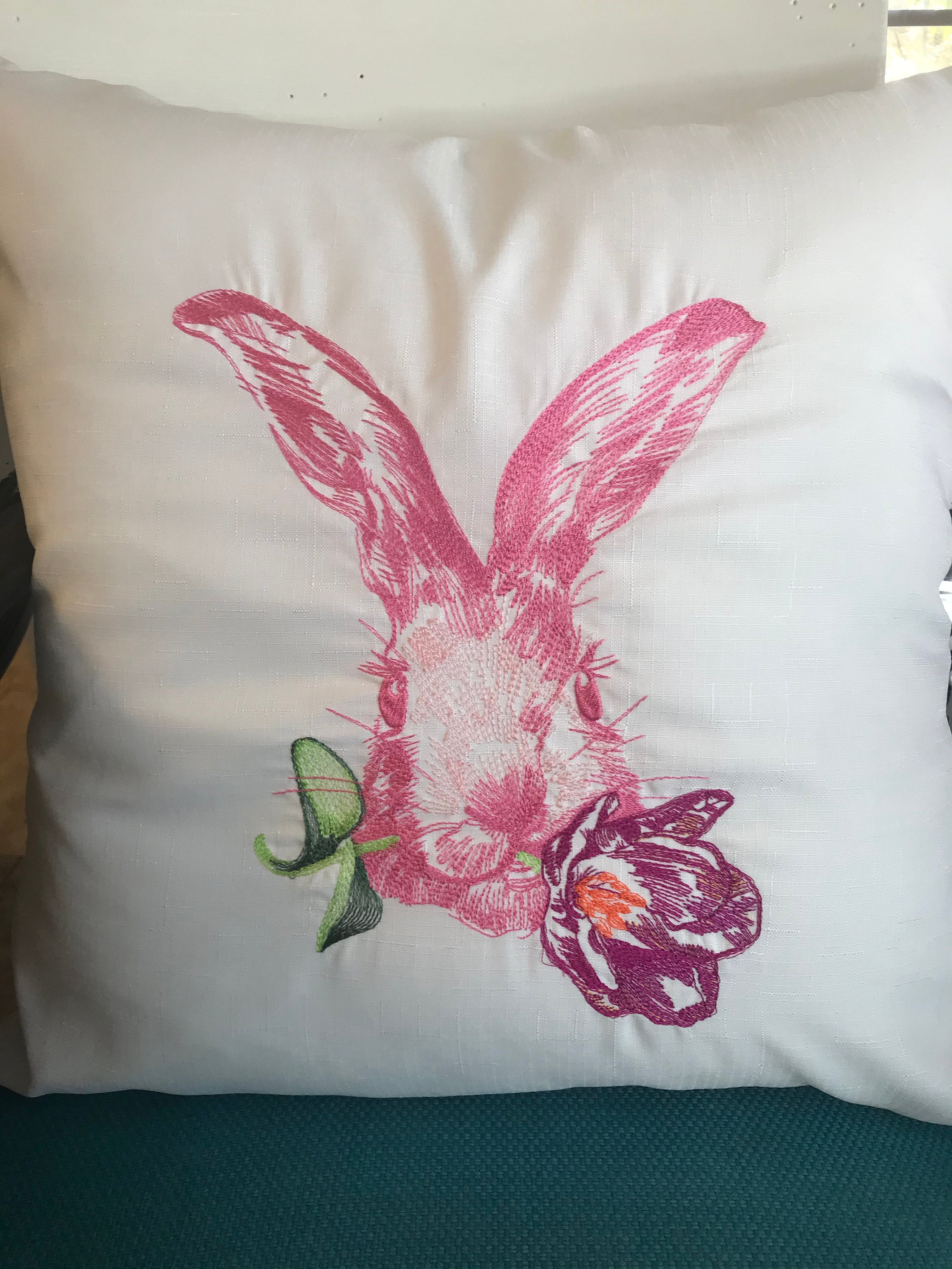 Embroidered Easter Bunny Pillow 20x20 Etsy