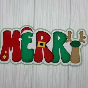 ALREADY MADE Scrapbook Title embellishment “Merry” Christmas, holidays, Santa,kids theme~Pre-made paper piecing/inked,multiple layers,layout
