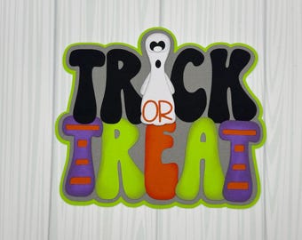 ALREADY MADE! Scrapbook Title embellishment “Trick or Treat” Halloween, ghost,spooky theme~Pre-made paper piecing, scrapbook layout