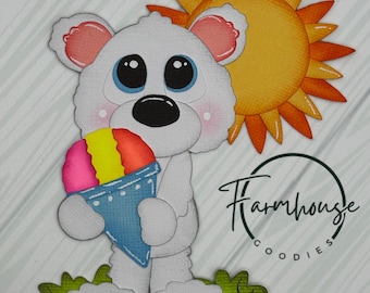 ALREADY MADE! Scrapbook Title embellishment standing “Snow Cone Polar Bear” summertime theme~Pre-made paper piecing for scrapbook layout