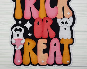 Scrapbook Title embellishment  Retro “Trick or Treat” Halloween, ghost theme! Pre-made paper piecing/inked, scrapbook layout-Made to order