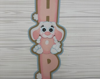 ALREADY MADE! Ready to mail! Scrapbook Title embellishment “HOP” bunny, Easter, spring theme~Pre-made paper piecing for scrapbook layout!
