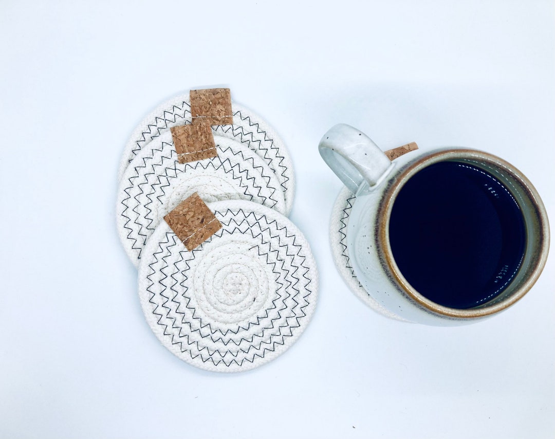 Handmade Rope Coasters, White With Black Stitch, Set of 4 - Etsy